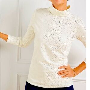 Talbots Gold Foil Polka Dot Turtleneck Top